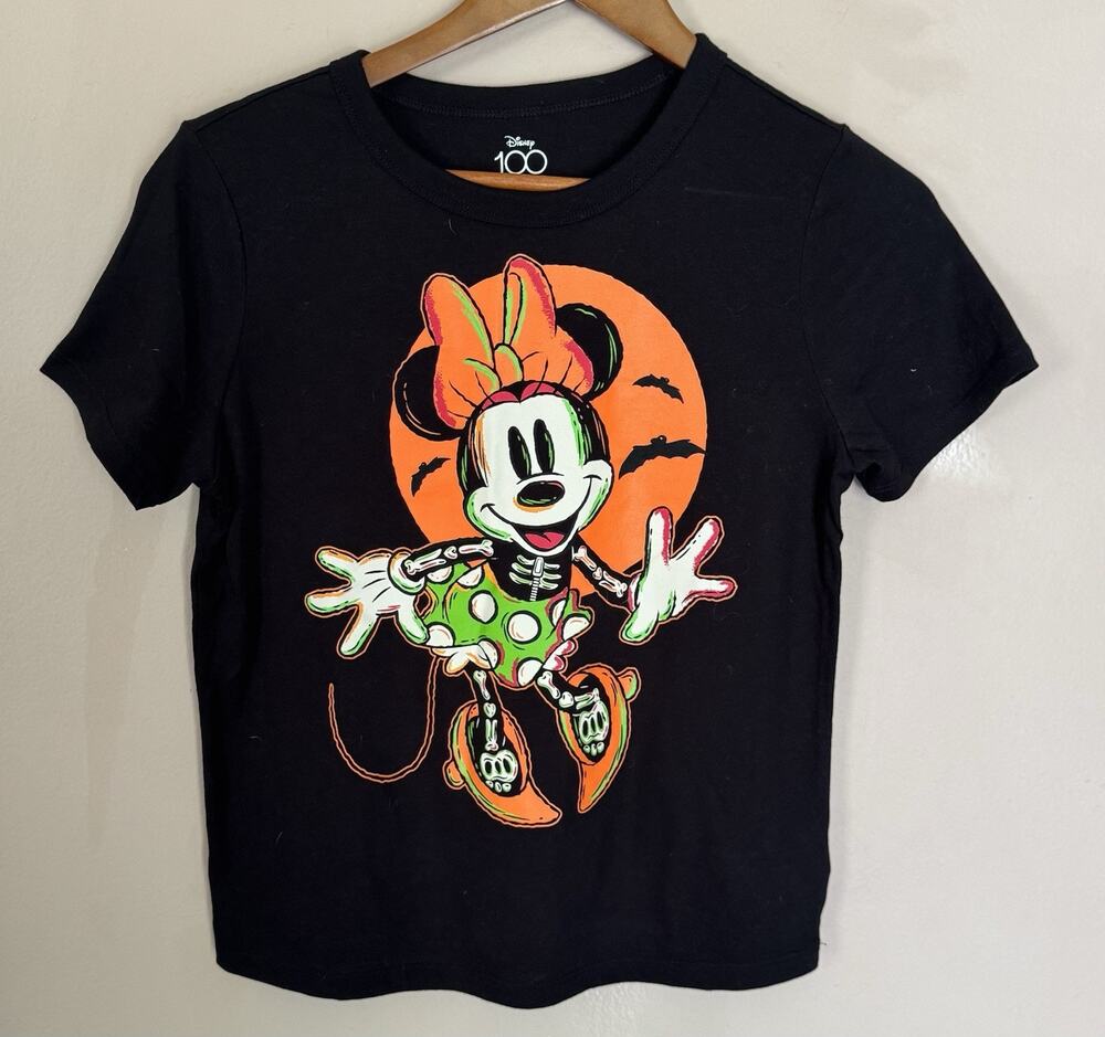 Disney Halloween Minnie Mouse Neon Bats Moon T-Shirt Women XS Not-So-Scary